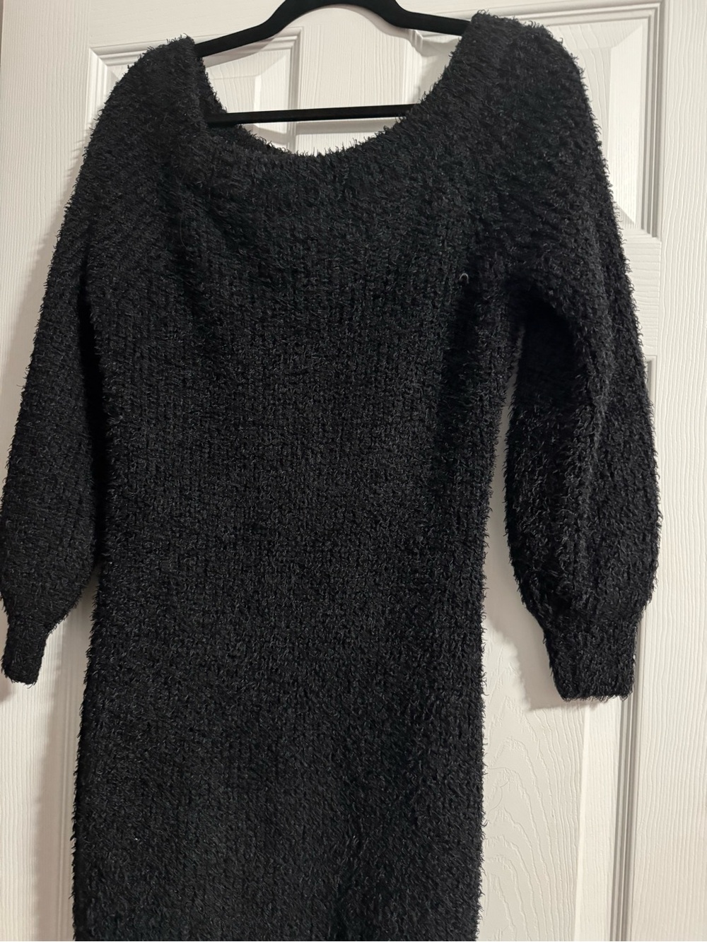 Fashion Nova Black Fuzzy Scoop Neck Sweater Dress
